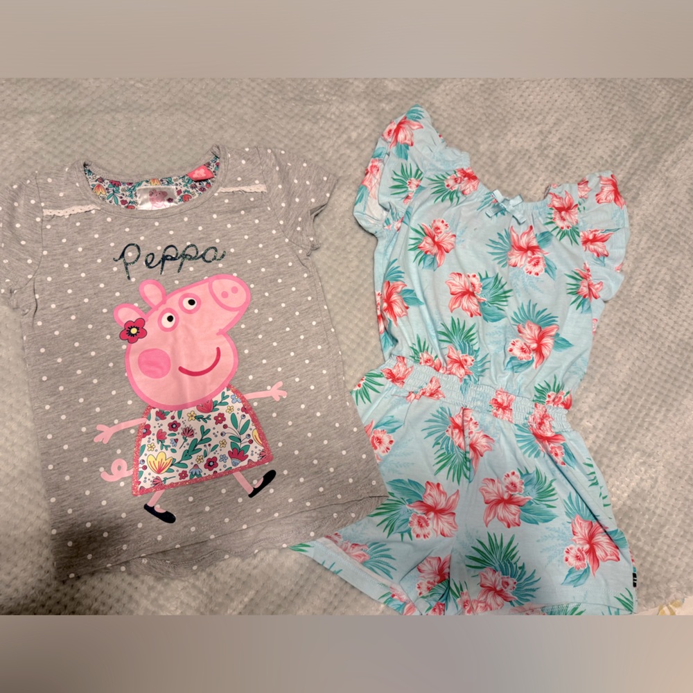 Little girl Bundle of shirt and romper size 5